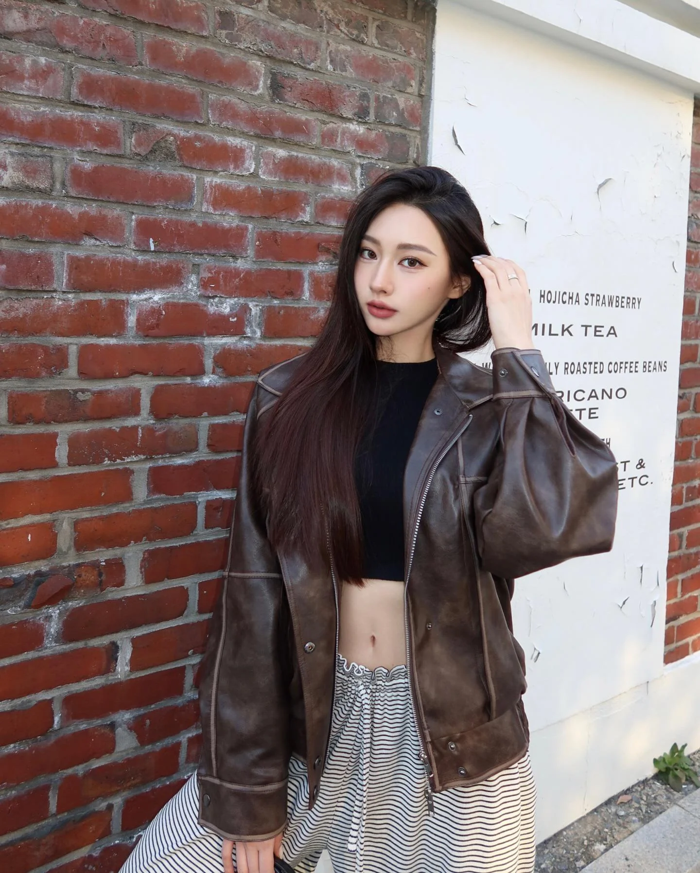 Leather jacket and ribbed crop top picture 1 of 1