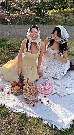 picnic with two cute birds'