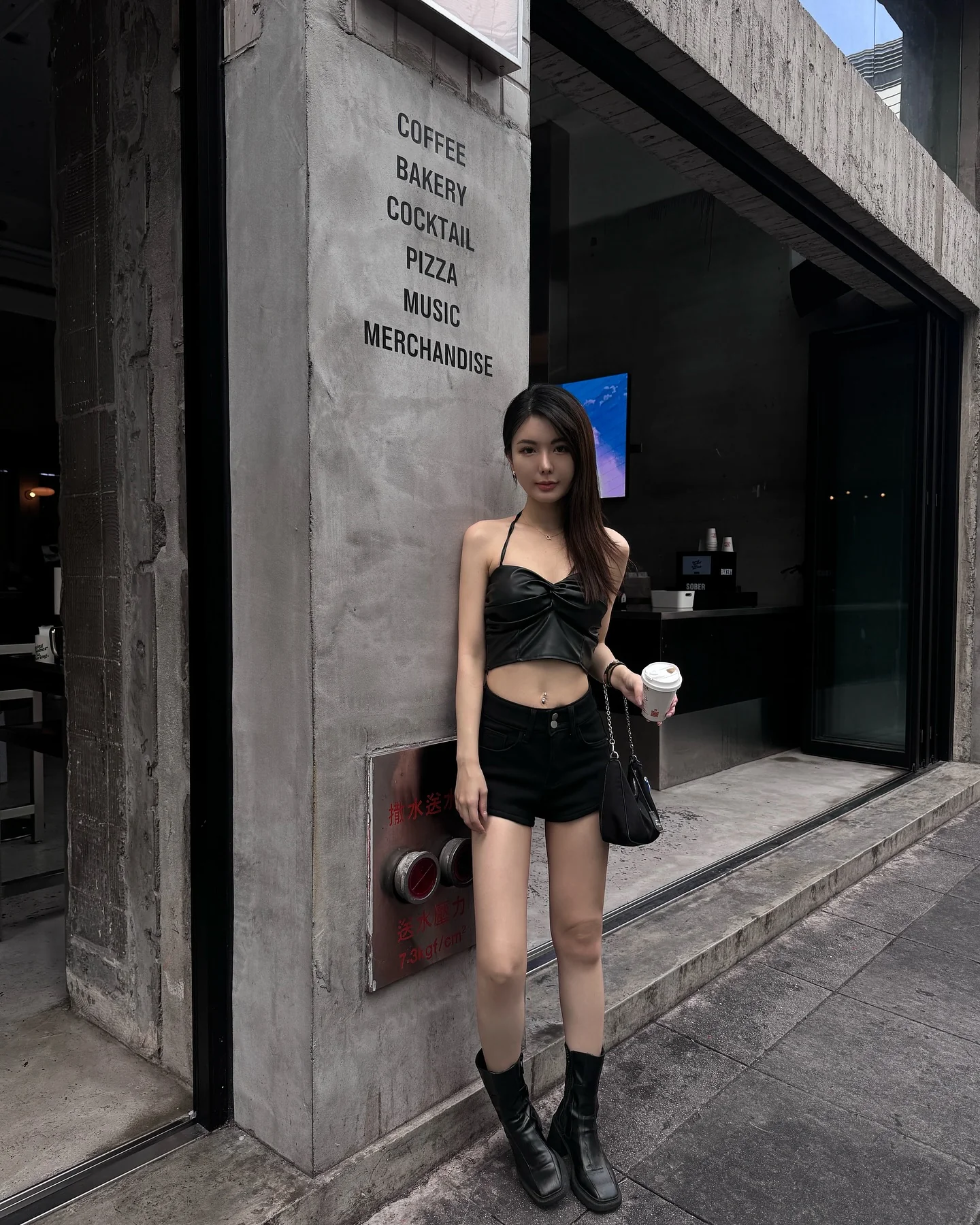 Black crop top, shorts, and boots picture 1 of 2