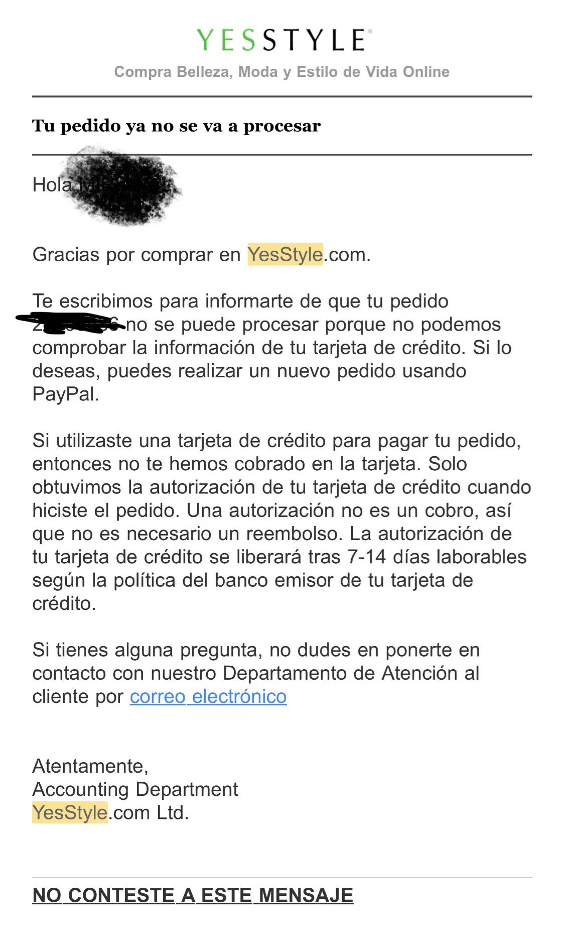 YesStyle me indica “Pedido no verificado” picture 1 of 1